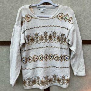 Vintage Victoria Harbour Beaded Jeweled Oversized Sweater - M